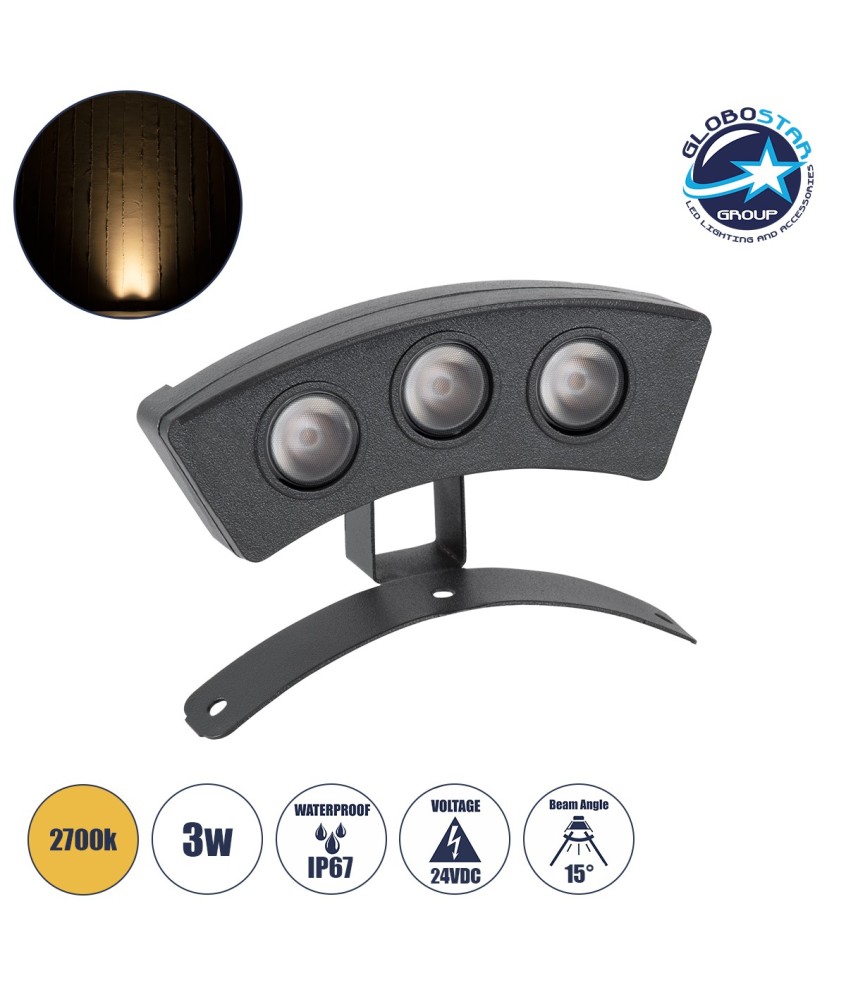 GLOBOSTAR® TREEPLANTE 90515 Κυρτή Μπάρα Φωτισμού Wall Washer για Φυτά - Δέντρα LED 3W 330lm 15° DC 24V Αδιάβροχο IP67 Θερμό Λευκό 2700K Dimmable - Bridgelux SMD Chip - Γκρι Ανθρακί - Μ11 x Π3 x Υ8.2cm - 3 Χρόνια Εγγύηση